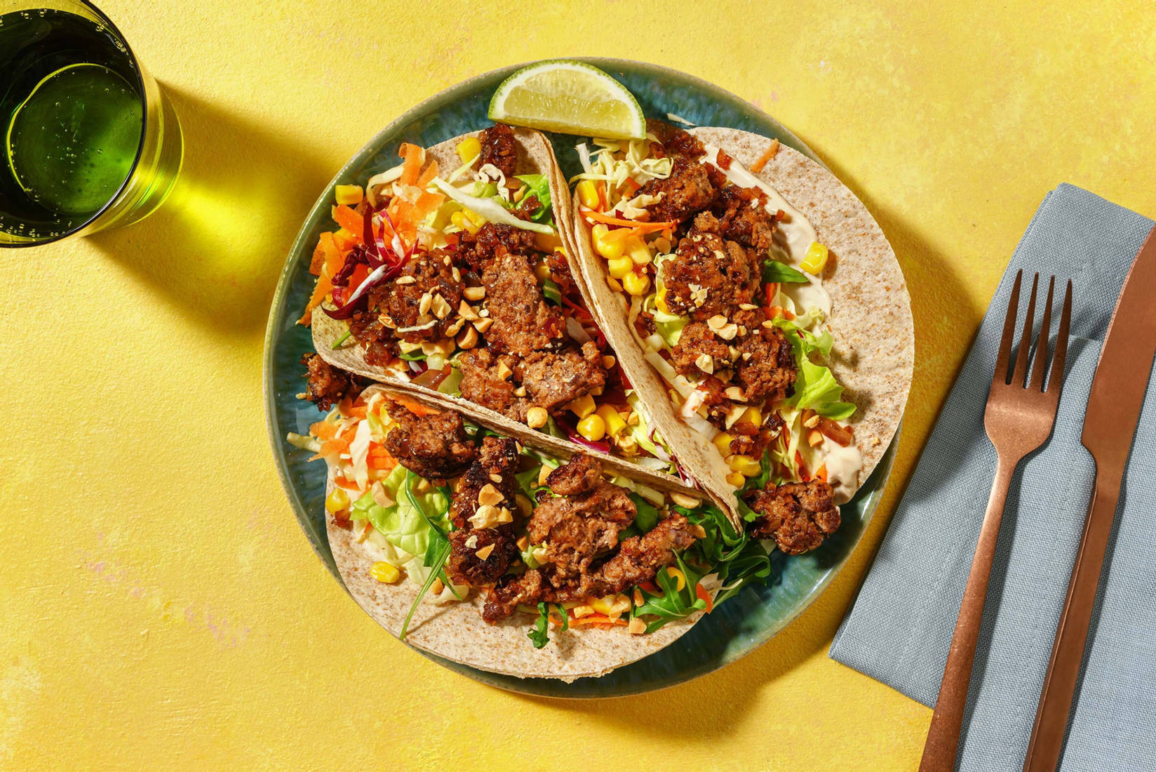 Tortilla's met gehakt in gember-limoenmarinade