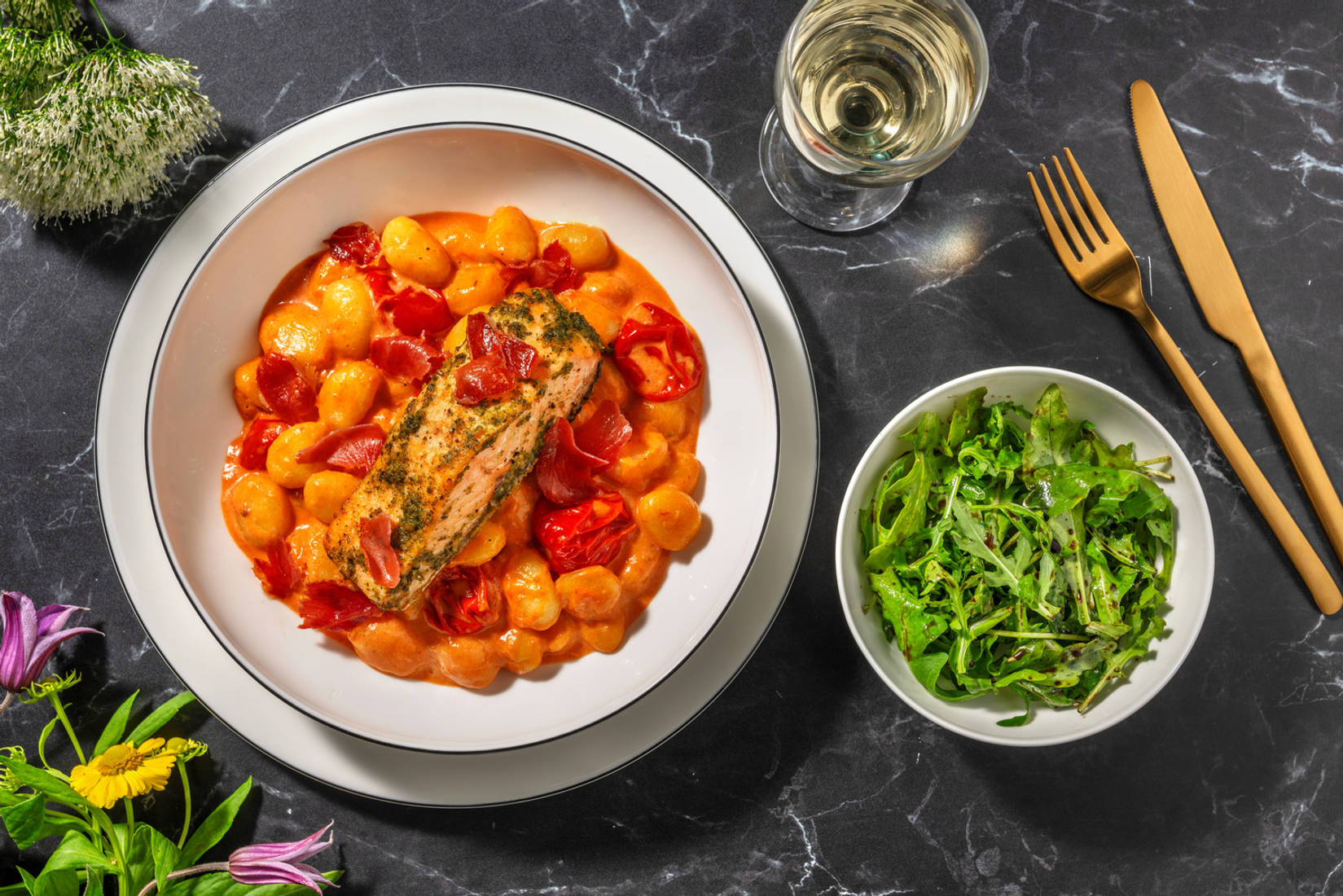 Pesto Salmon and Serrano Ham Gnocchi