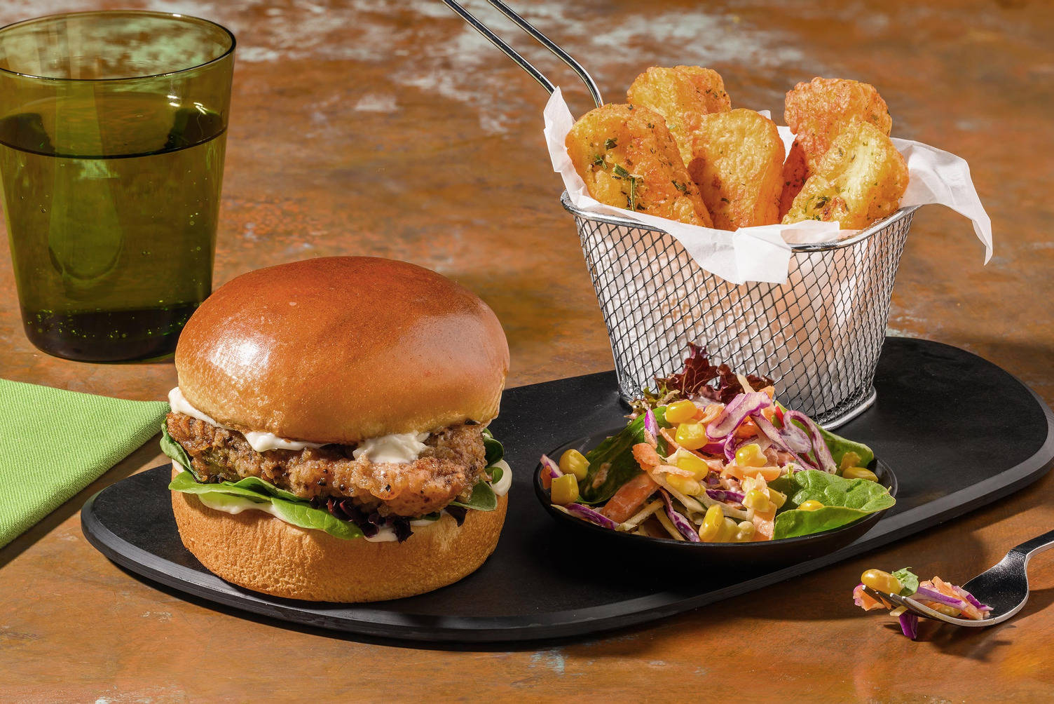 Peri Peri Chicken Burger and Spiced Halloumi Fries