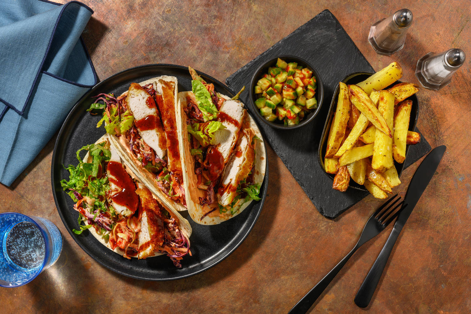 Crispy Hoisin Chicken Tacos and Chips
