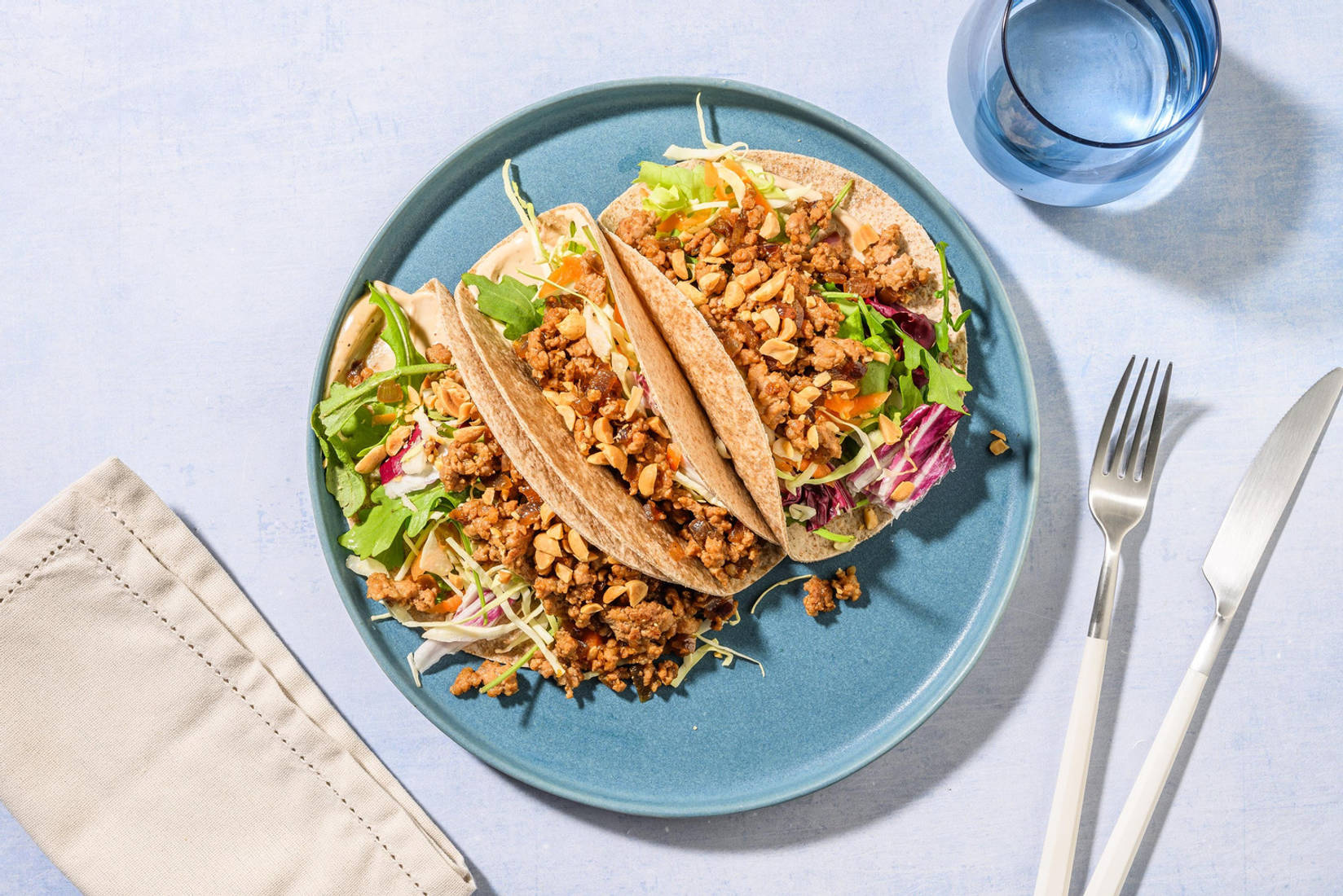 Tortilla's met gehakt in gember-limoenmarinade