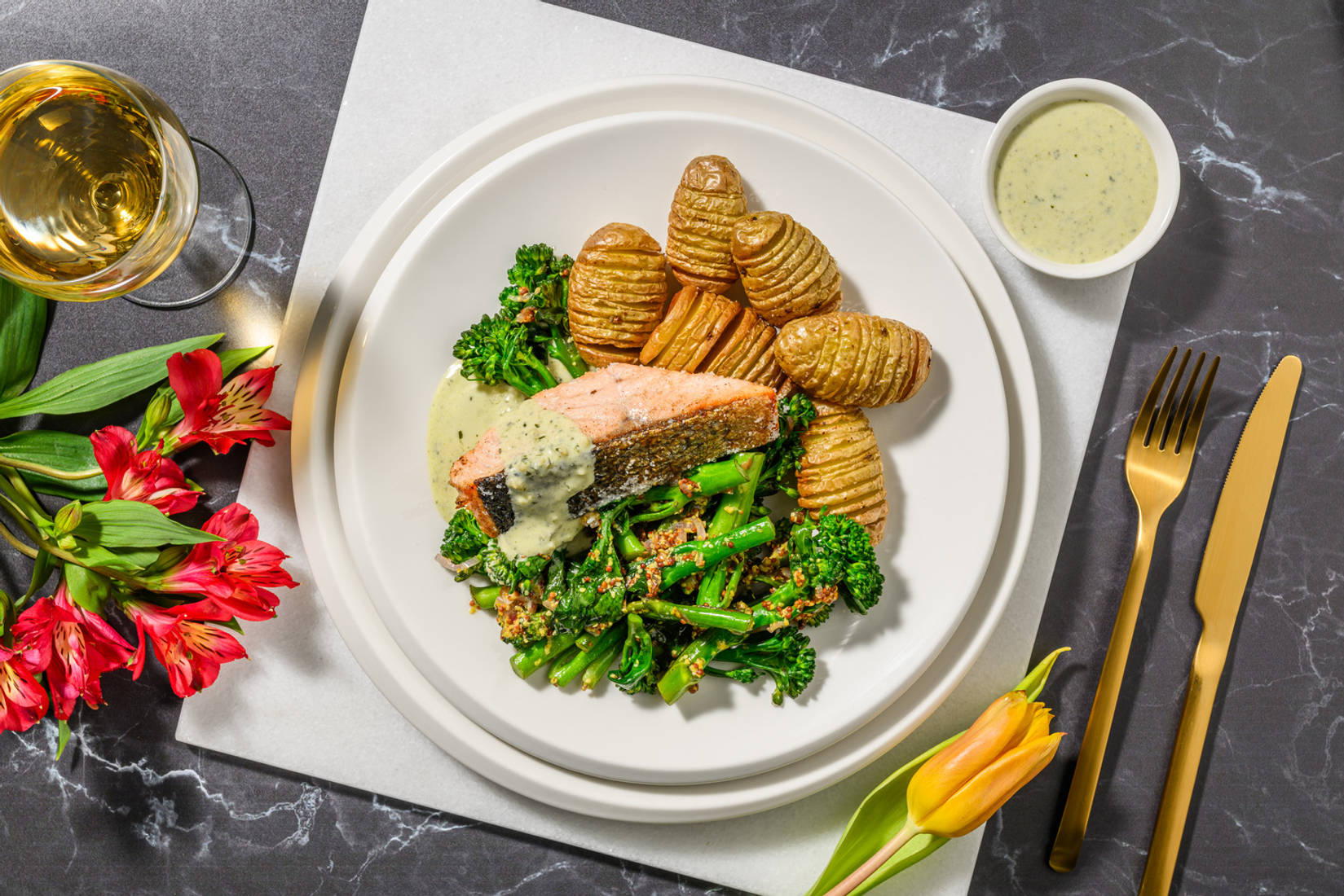 Roasted Salmon and Creamy Pesto Sauce