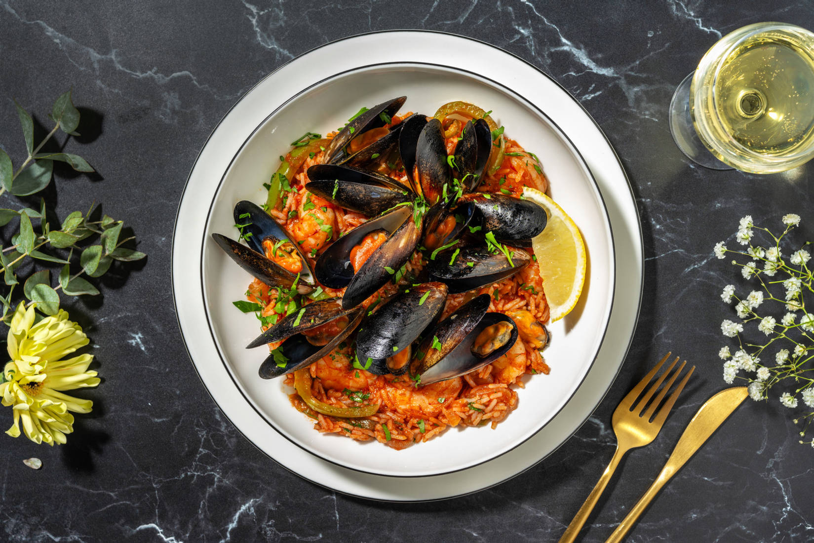 King Prawn and Mussels Paella