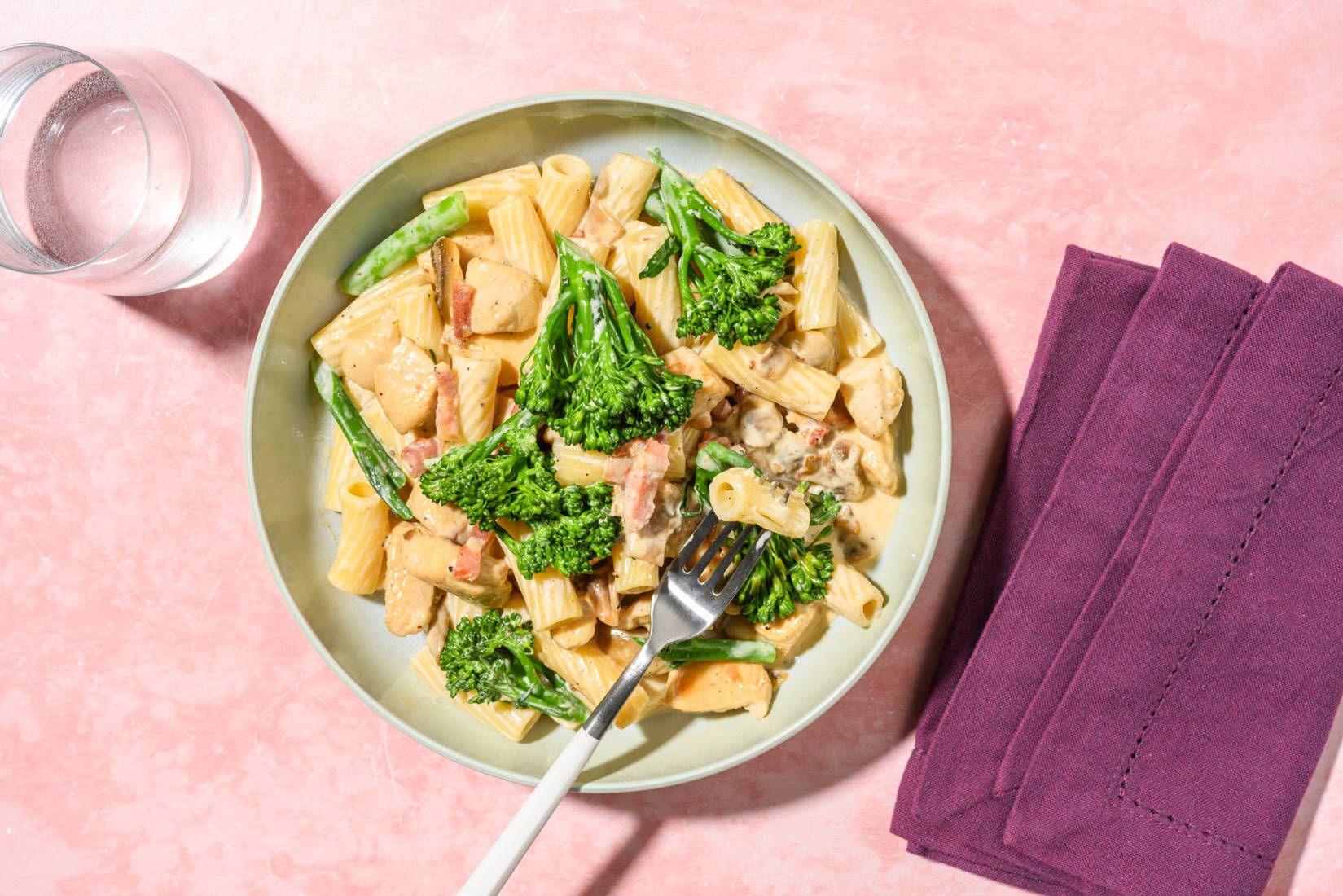 Quick Creamy Truffle Bacon and Mushroom Rigatoni 