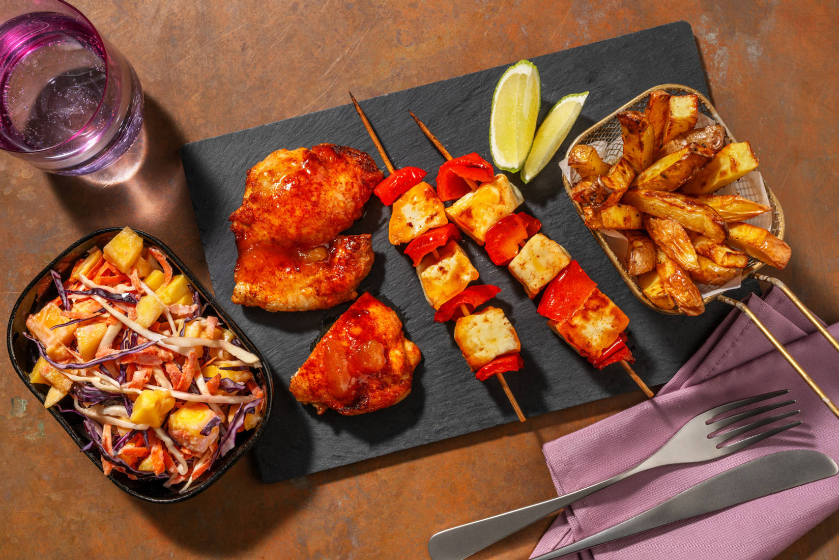 Peri Peri Halloumi Skewers and Sticky Chicken