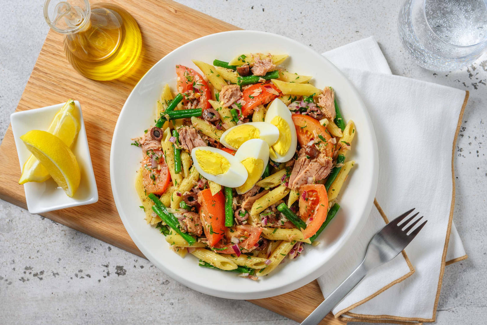 Pasta niçoise met tonijn en sperziebonen