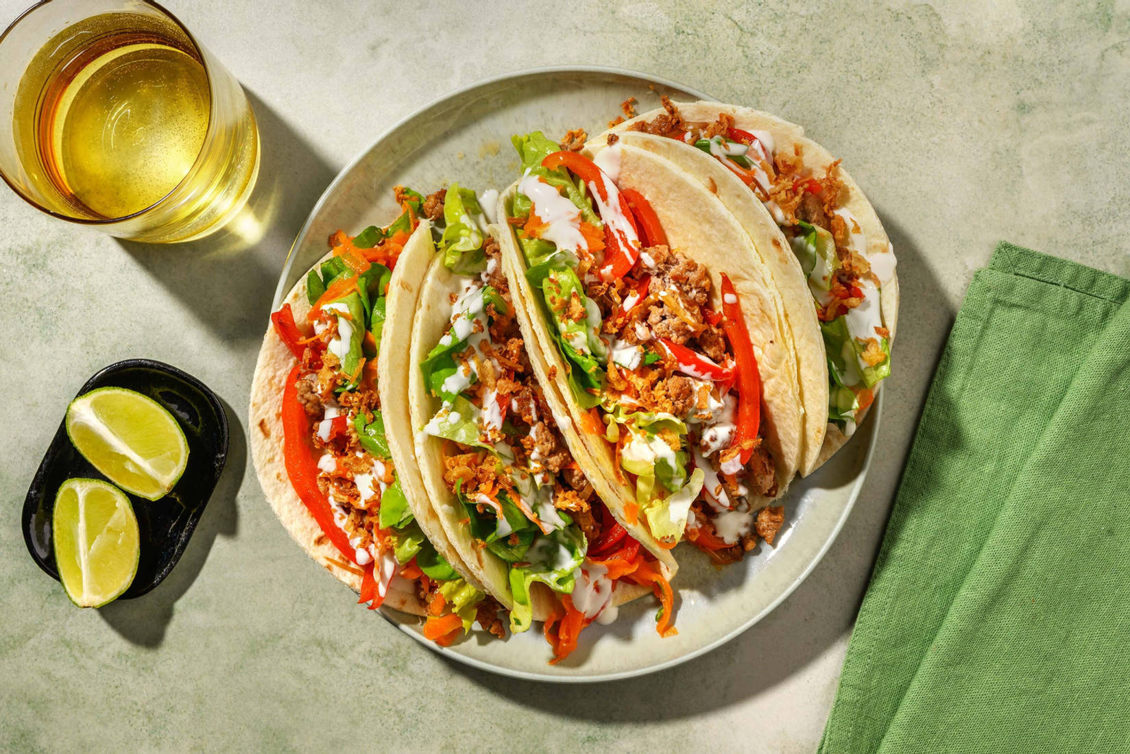 Tacos Fusion au porc haché & sauce miel-gingembre