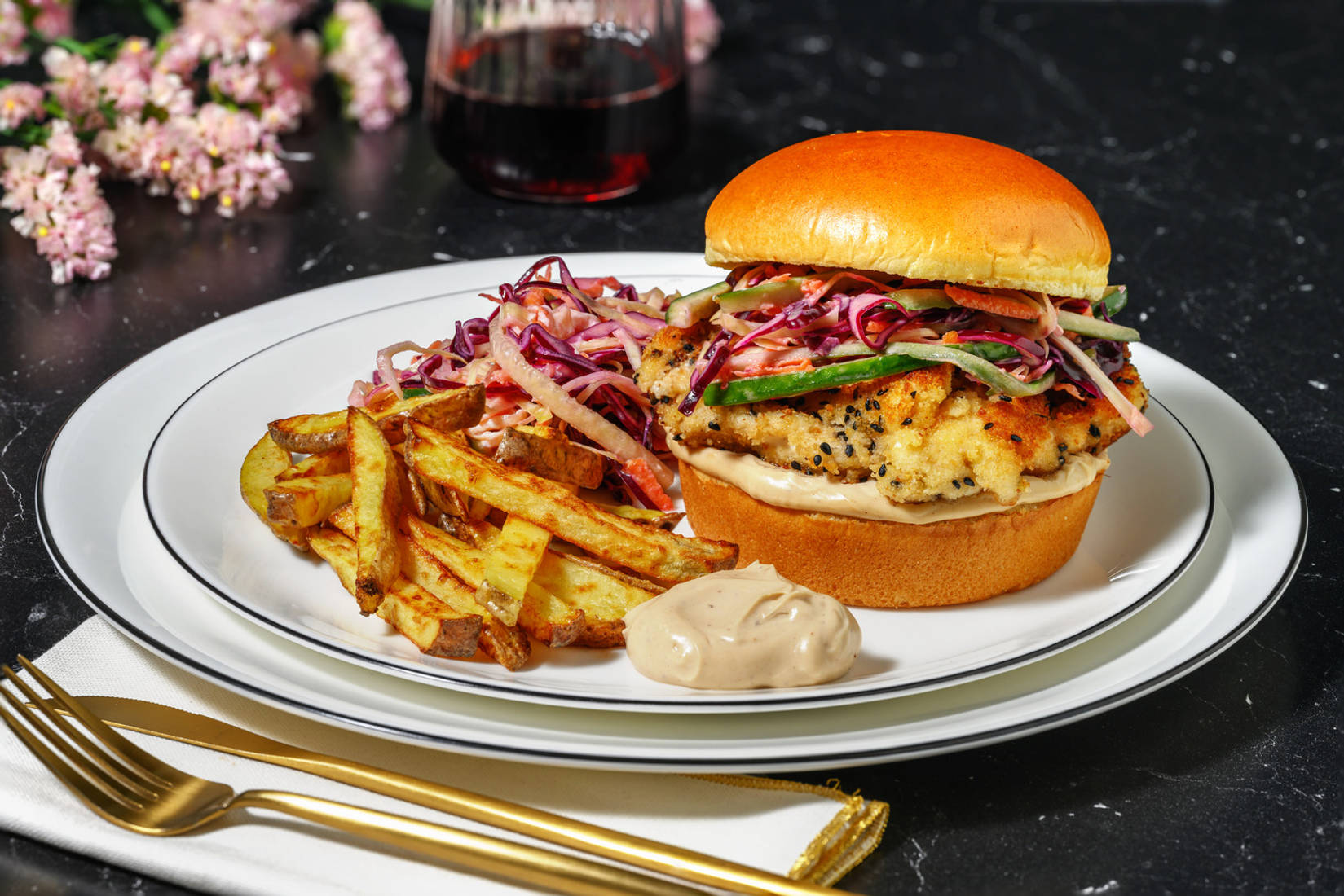 Crispy Sesame Chicken Schnitzel Burger