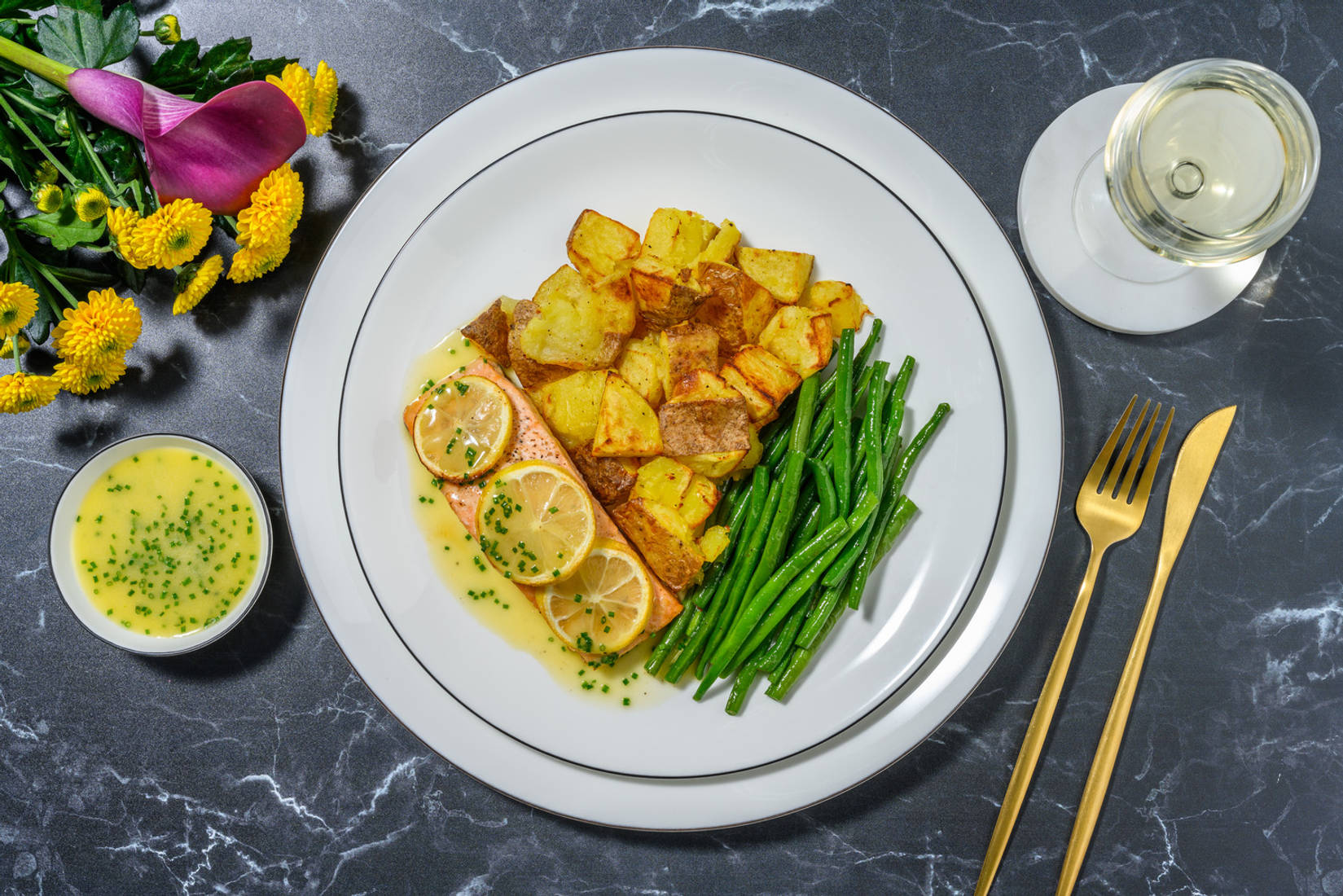 Roasted Salmon and Chive Butter Sauce