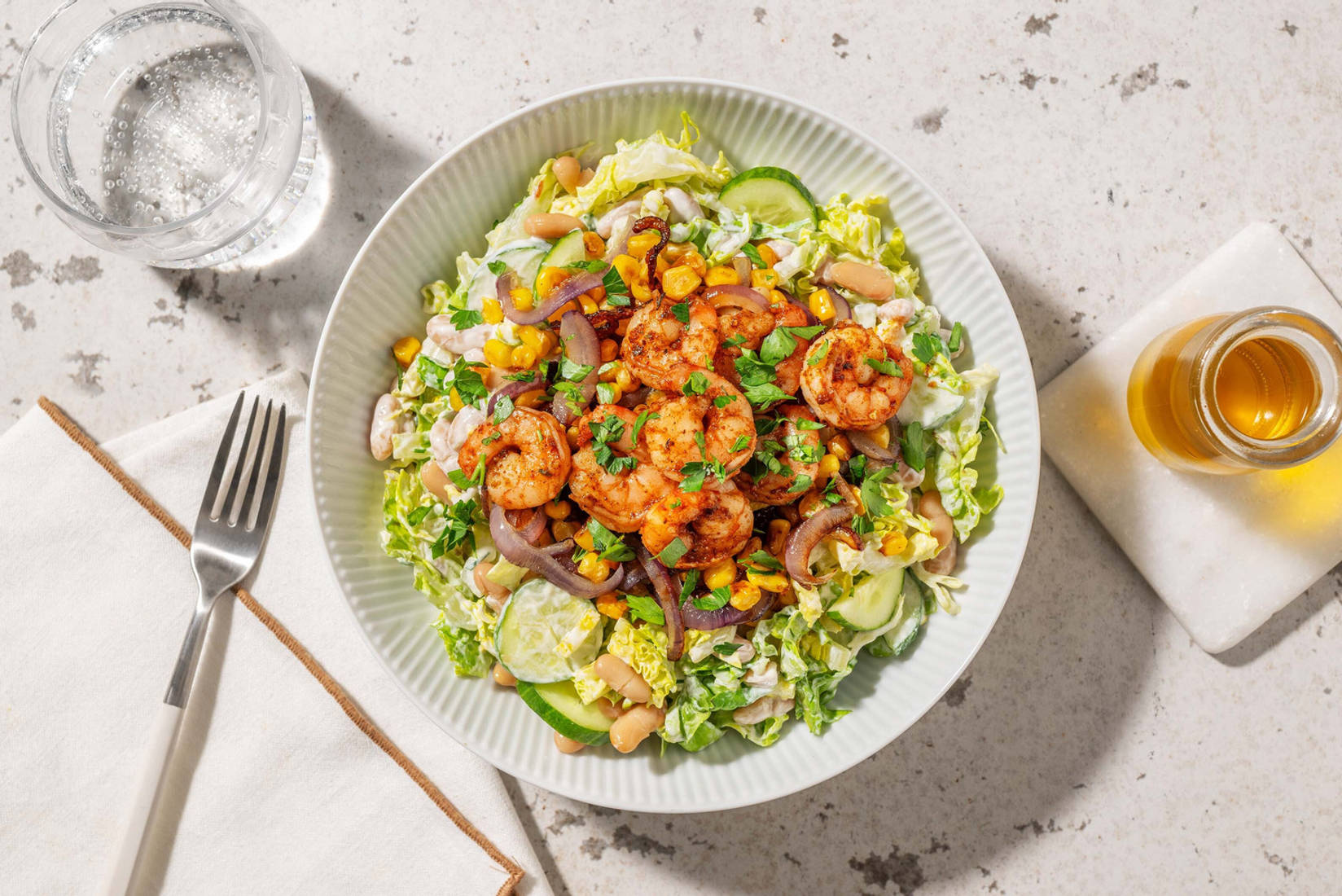 Cajun Garnelen auf Cannellinibohnen-Salat