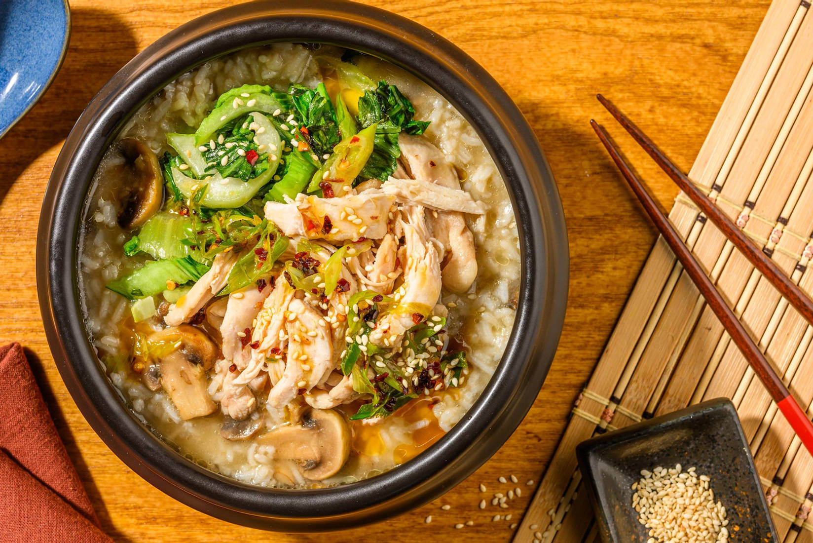 Chicken and Mushroom Cháo Gà Style Congee
