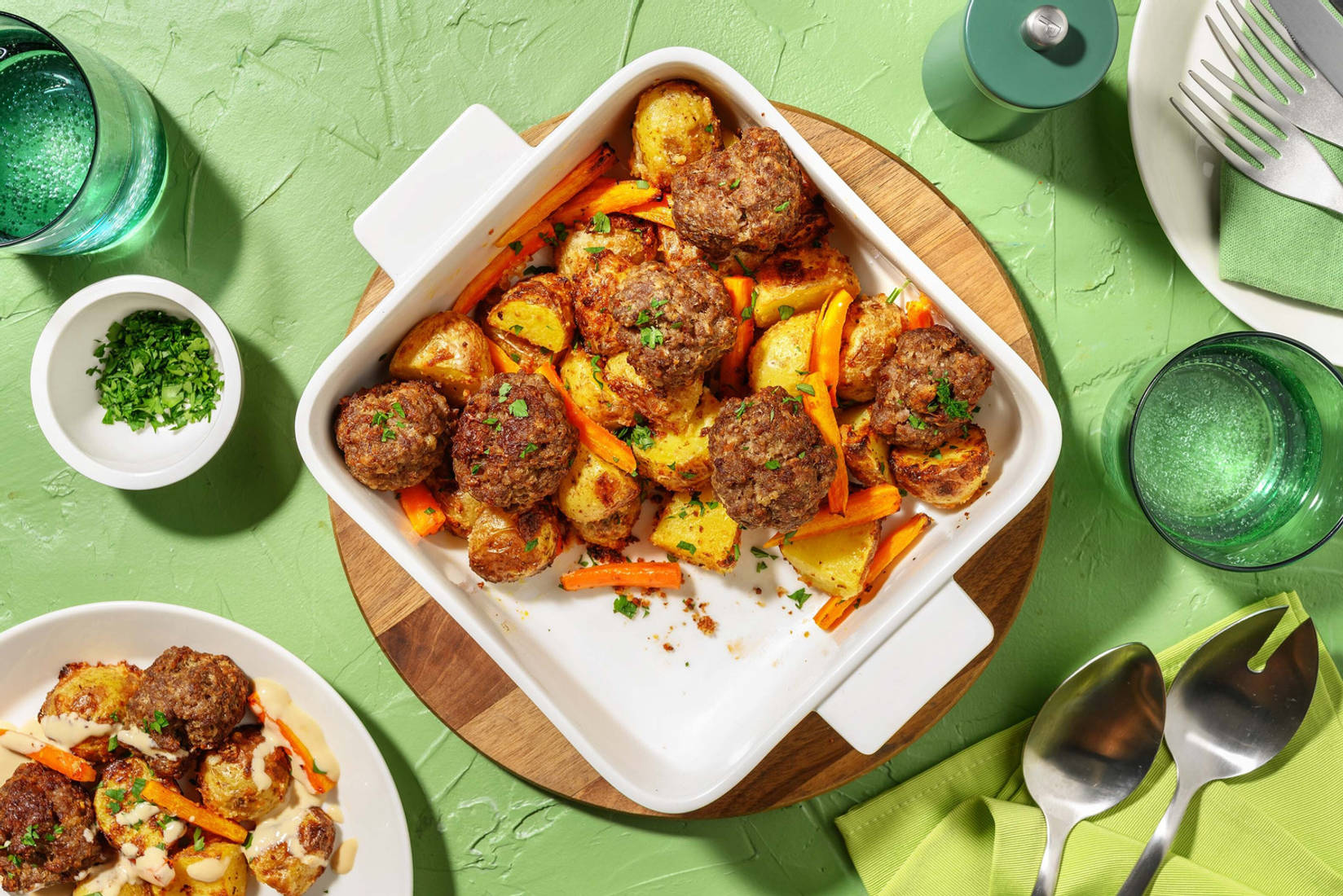 Rinderhackbällchen mit knusprigen Drillingen 