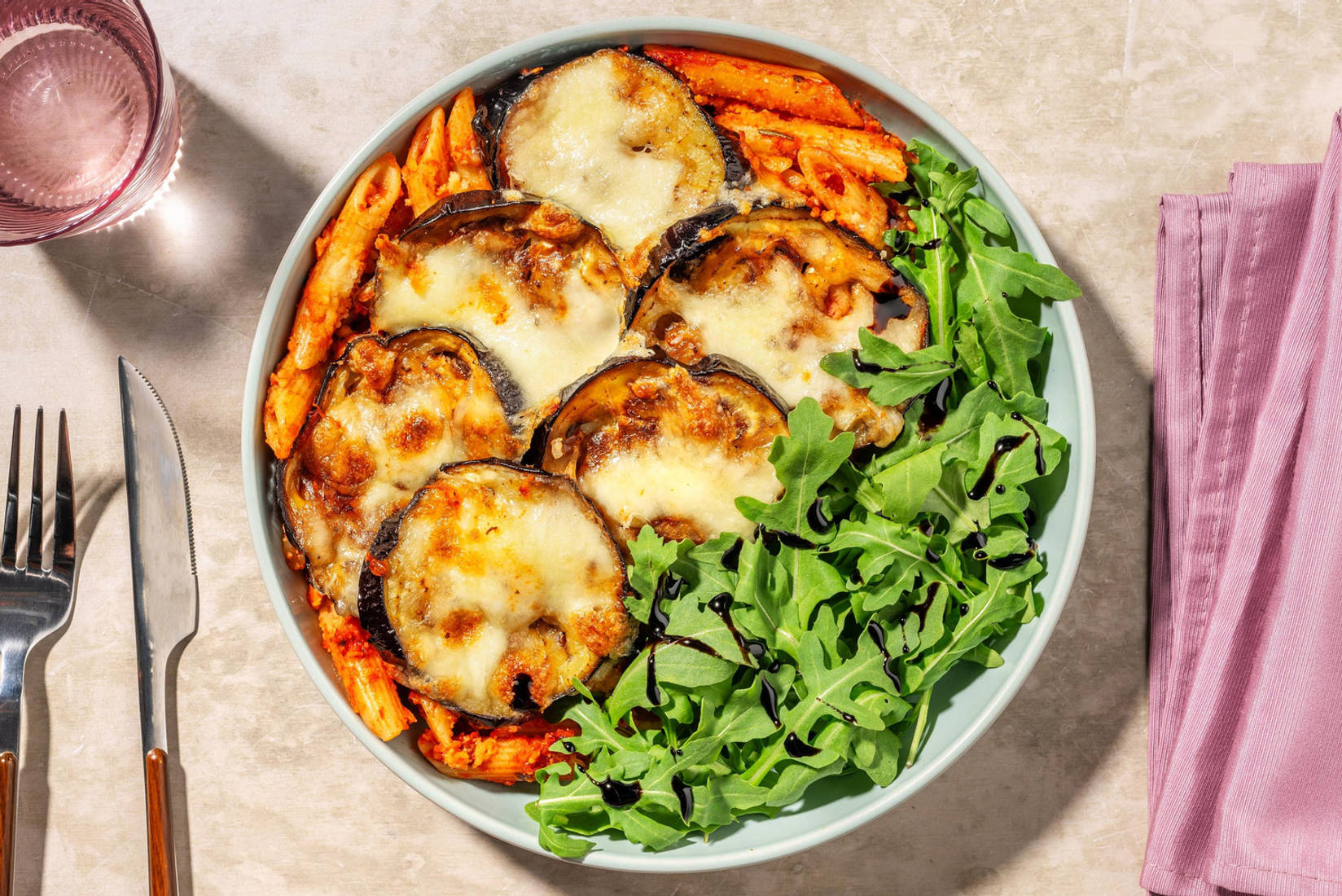 Aubergine Parmigiana Style Pasta