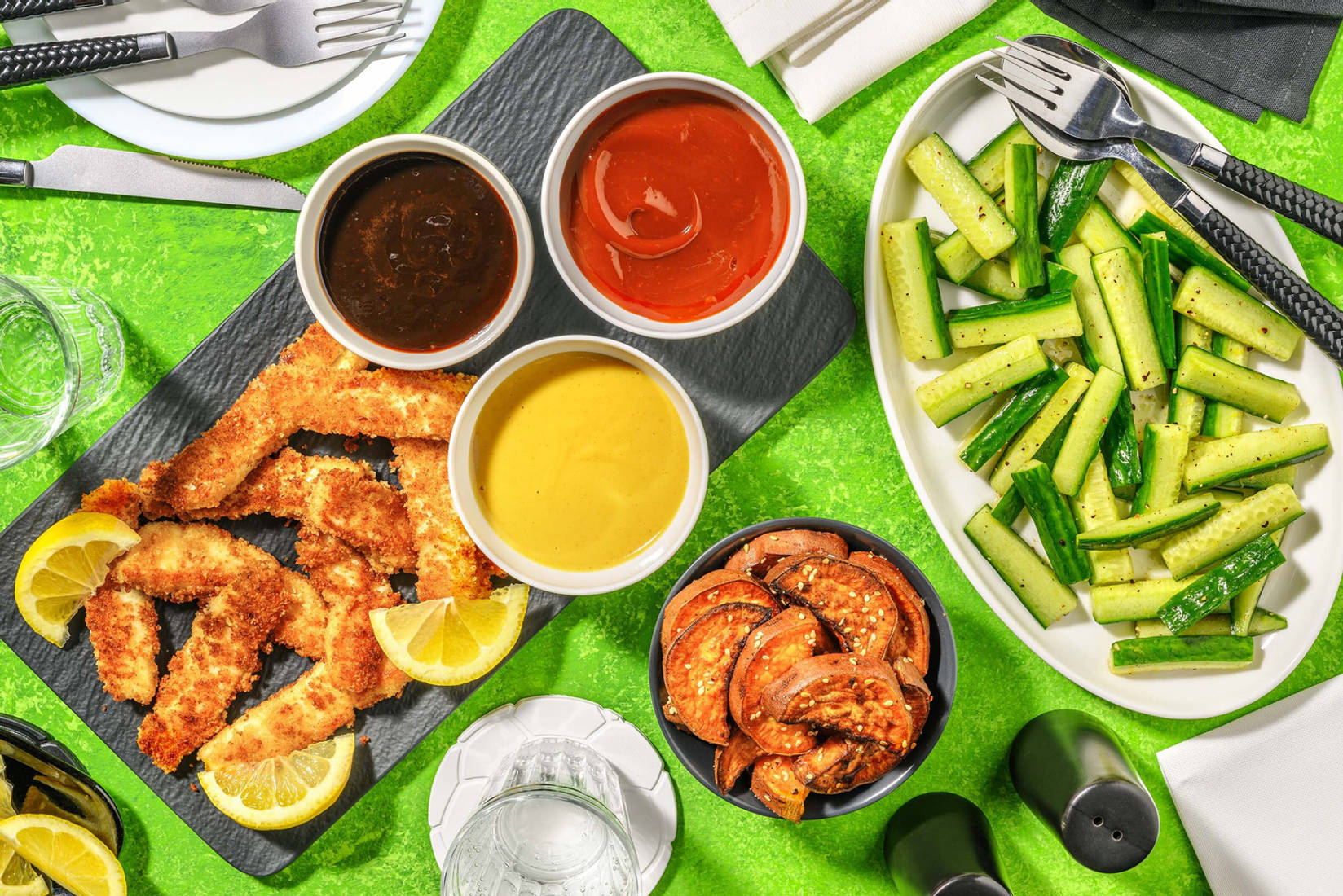 Käsefritten mit Schwarz-Rot-Gold Dip