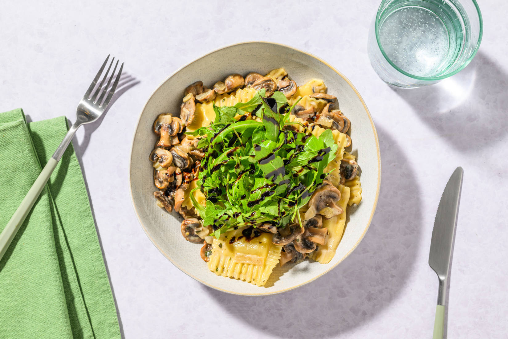 Creamy Bacon, Mushroom, Spinach & Ricotta Ravioli