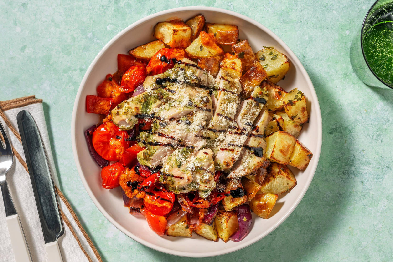 Fuss-Free Cheesy Pesto Chicken Traybake