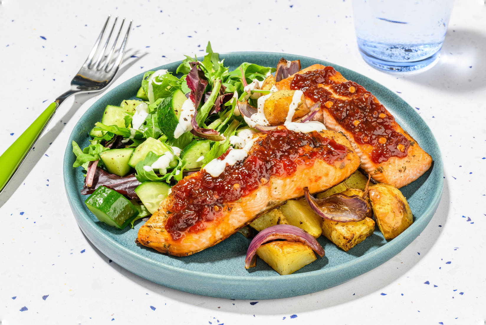 Chilli Glazed Double Salmon and Sticky Veg