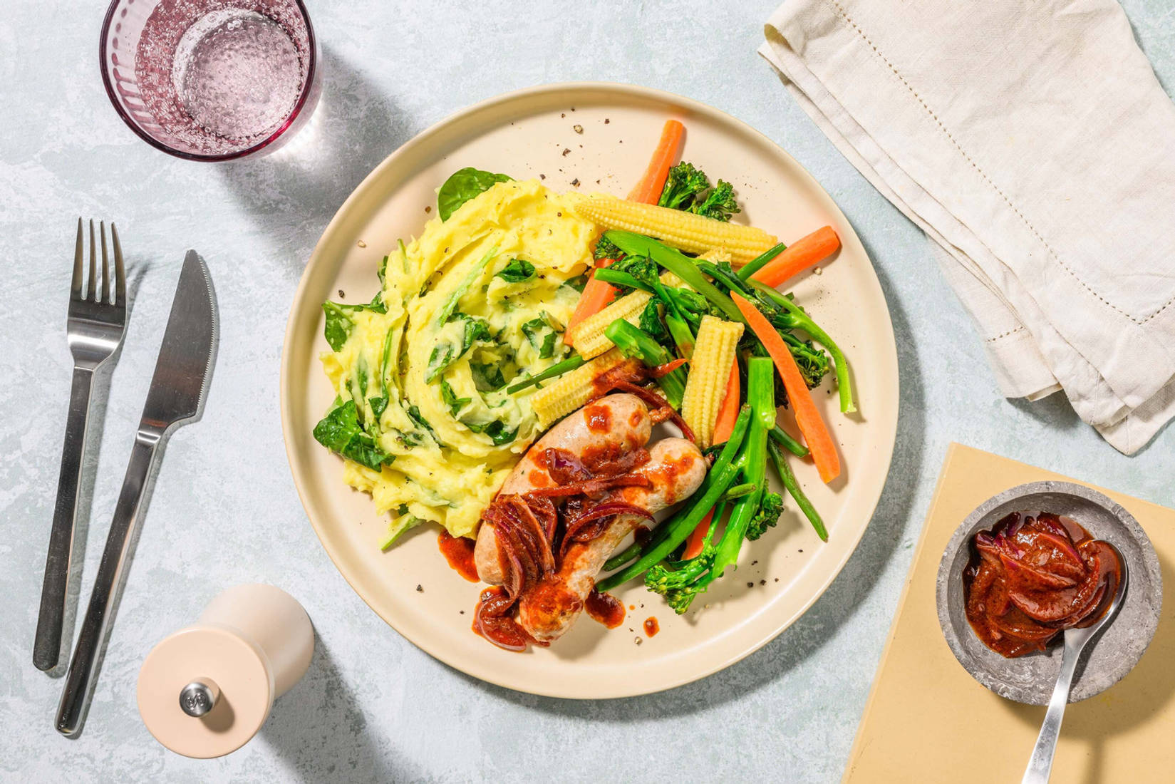 Honey Mustard Sausages and Onion Gravy