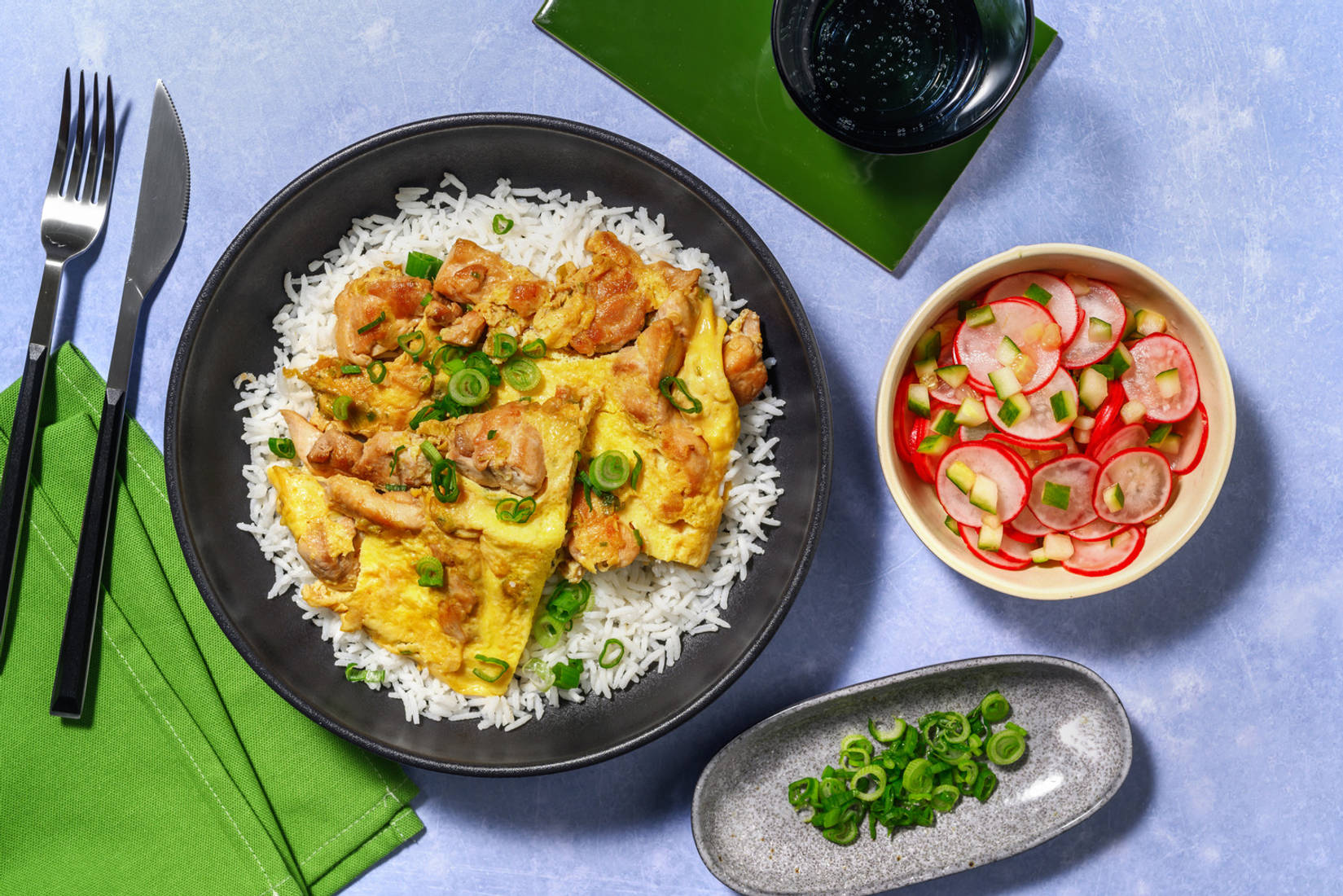 Oyakodon donburi et omelette au poulet teriyaki