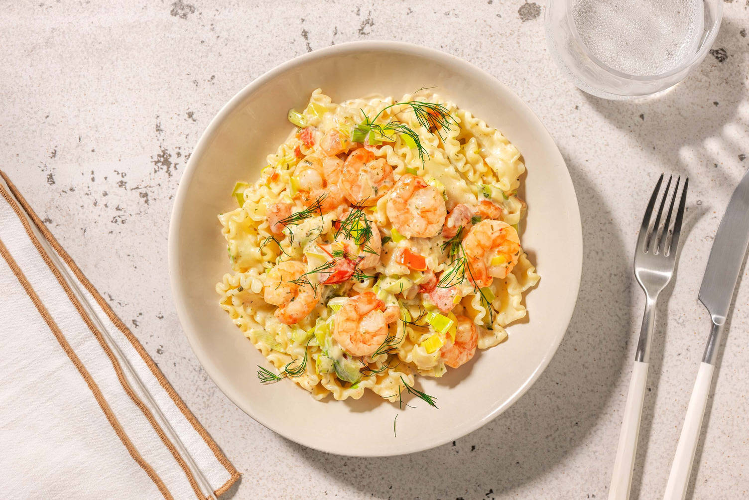 Mafaldine met garnalen en roomsaus 