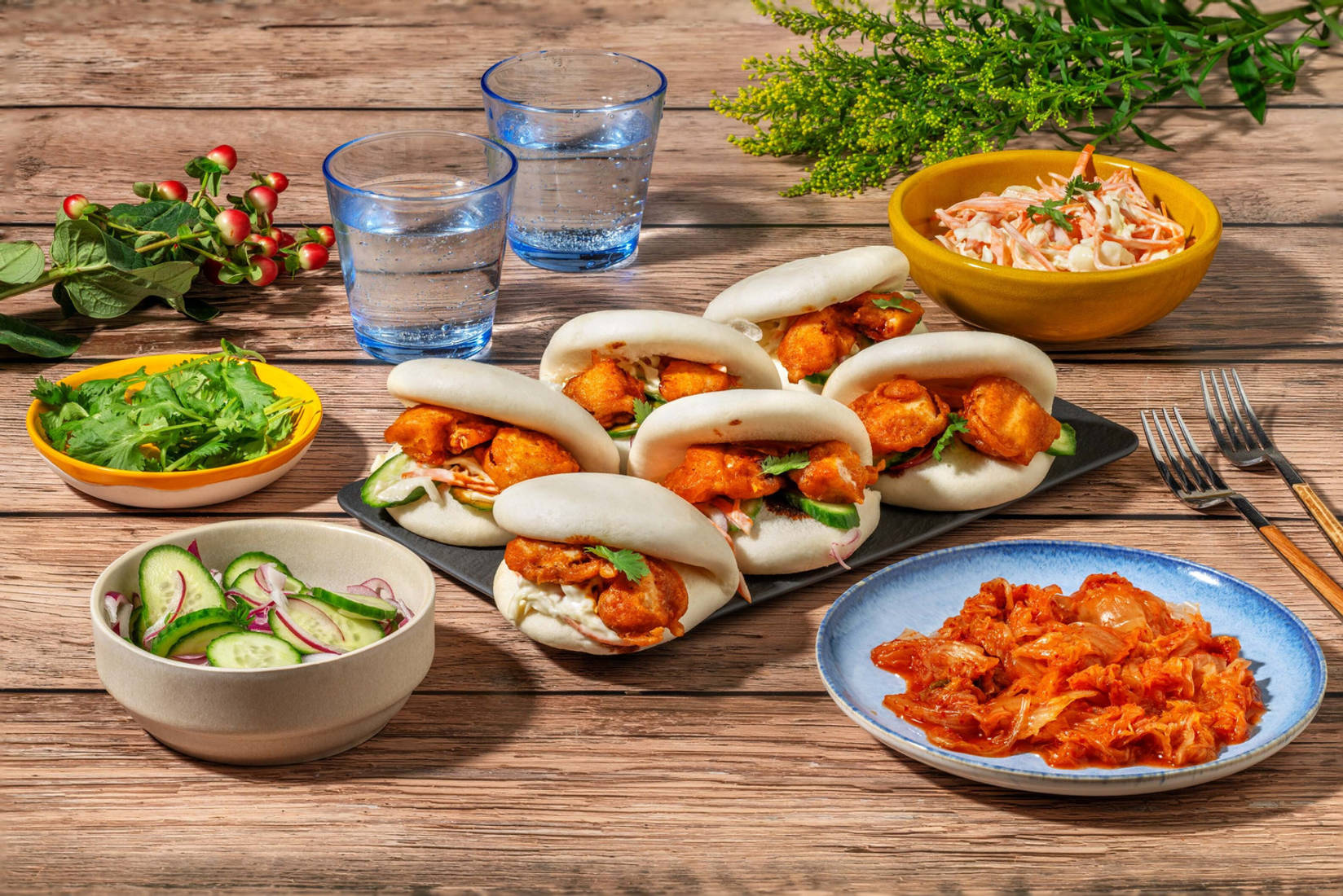 Koreaans geïnspireerde bao buns met kip