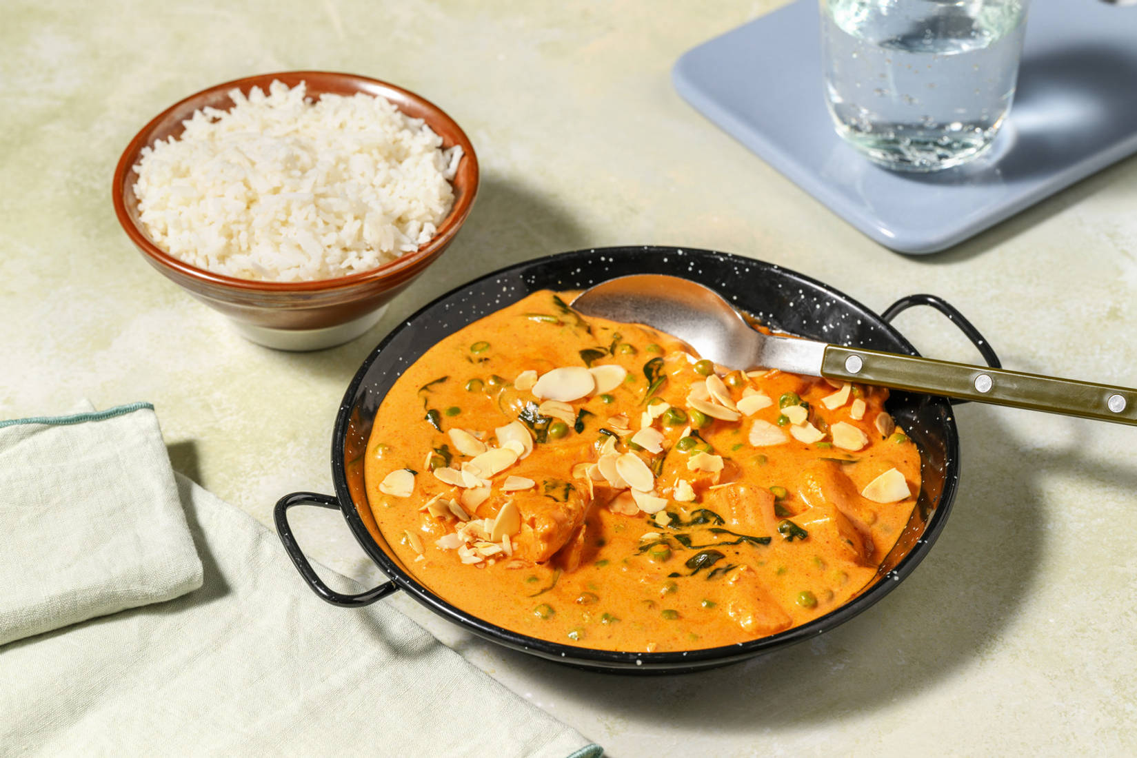 Quick Chicken, Pea and Spinach Korma
