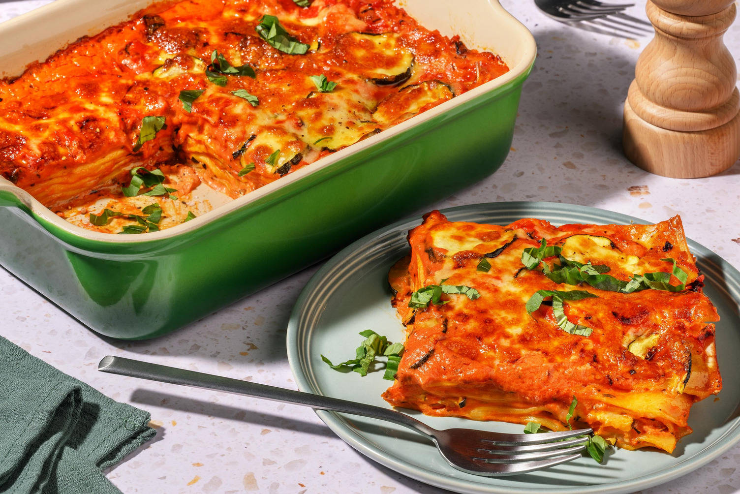 Lasagne aux légumes et basilic frais
