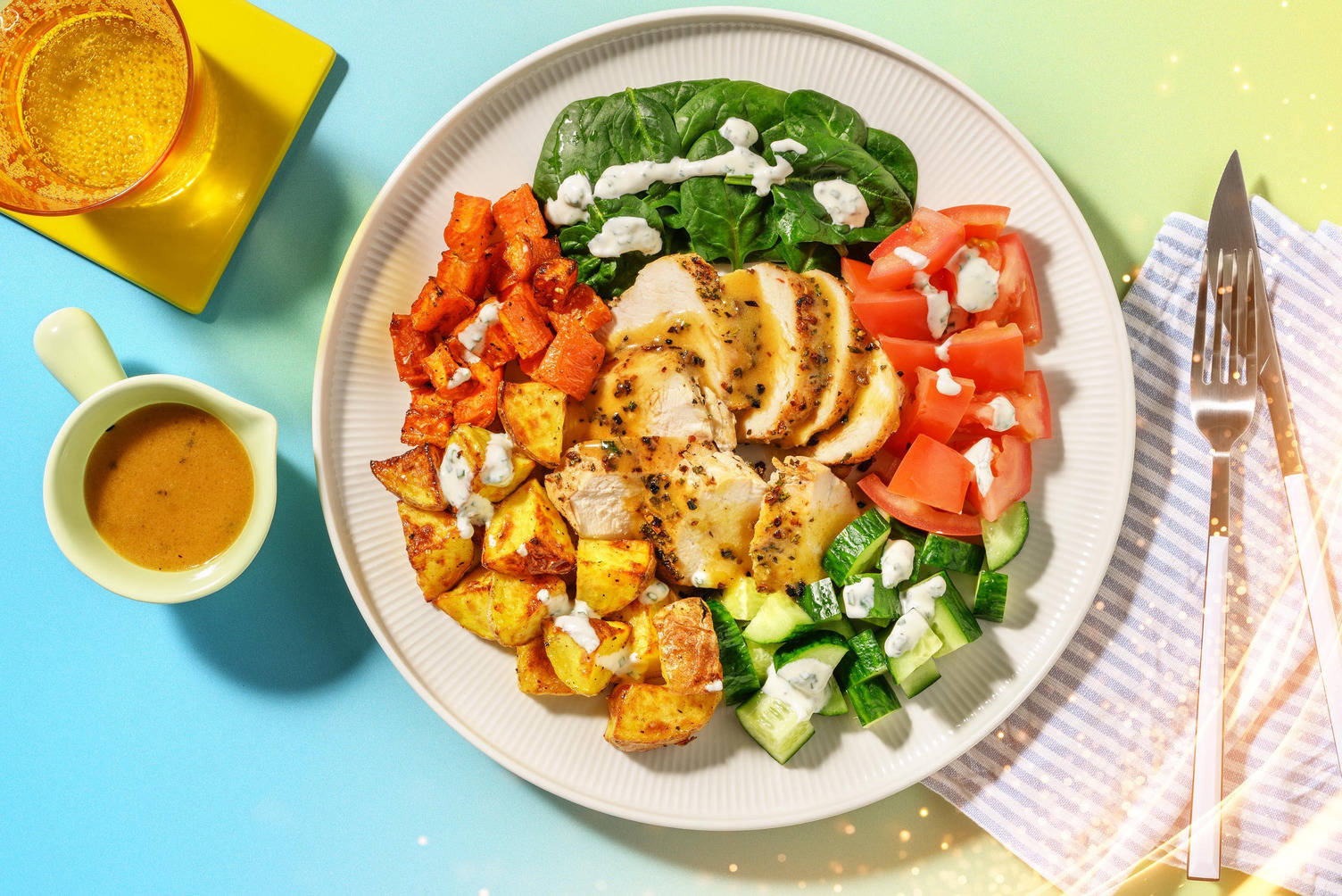 Ugnsrostad kyckling med grönsakskarusell