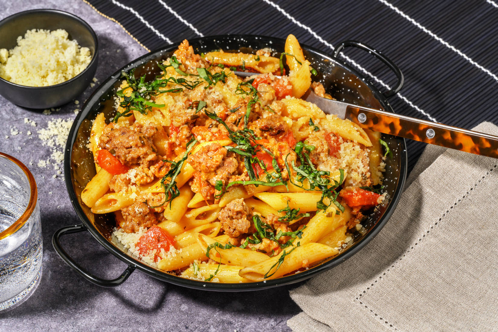 Hurtig svine- og kalvekøds-'arrabiata'