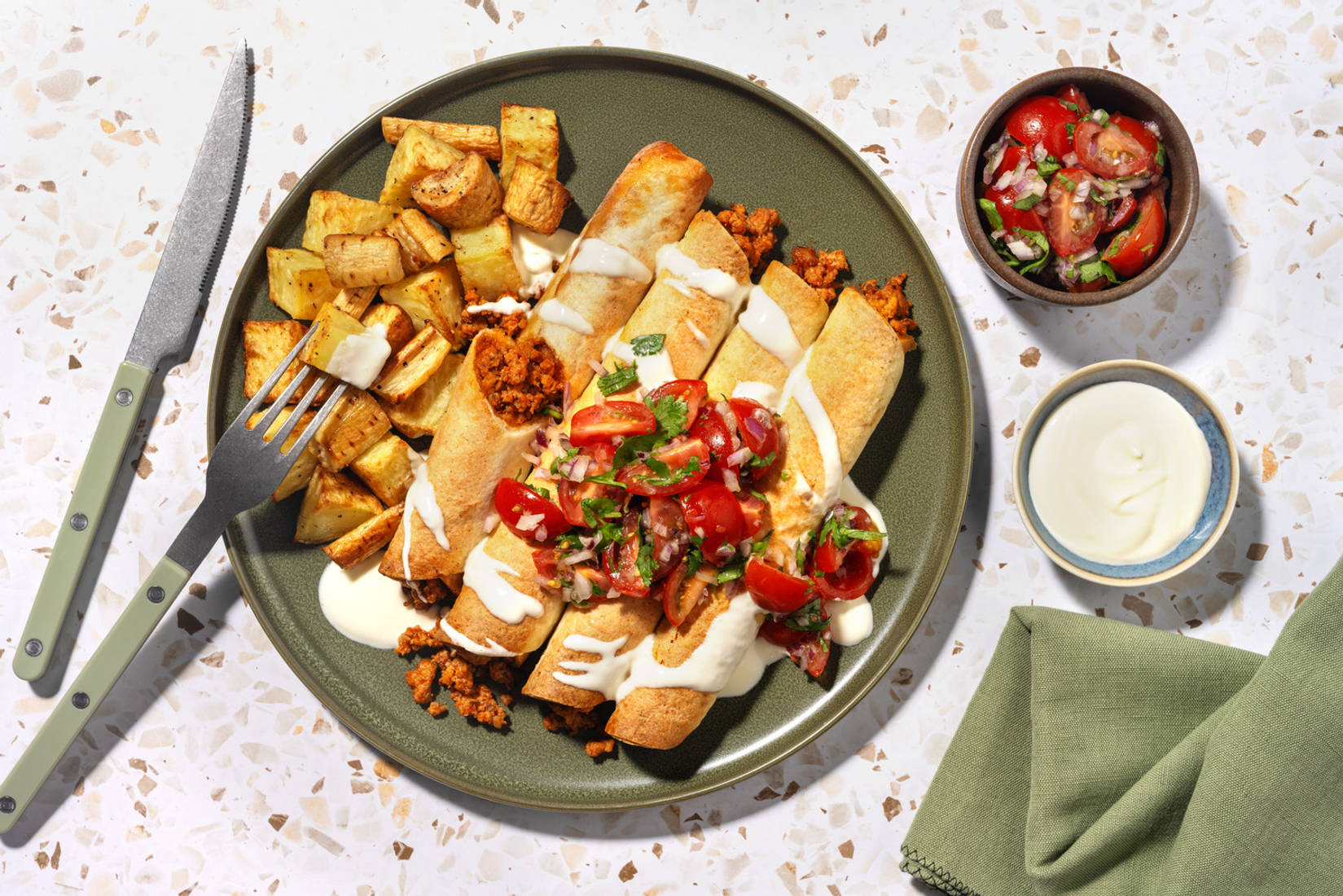 Kryddade blandfärs-taquitos