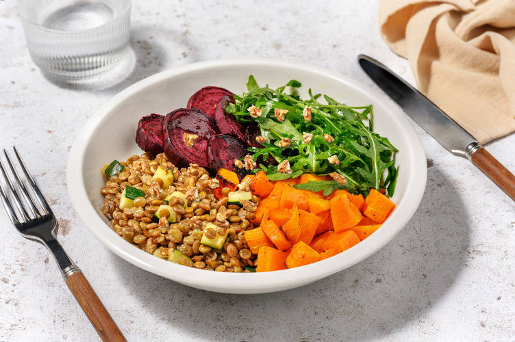 Linsesalat med rødbete og butternutgresskar
