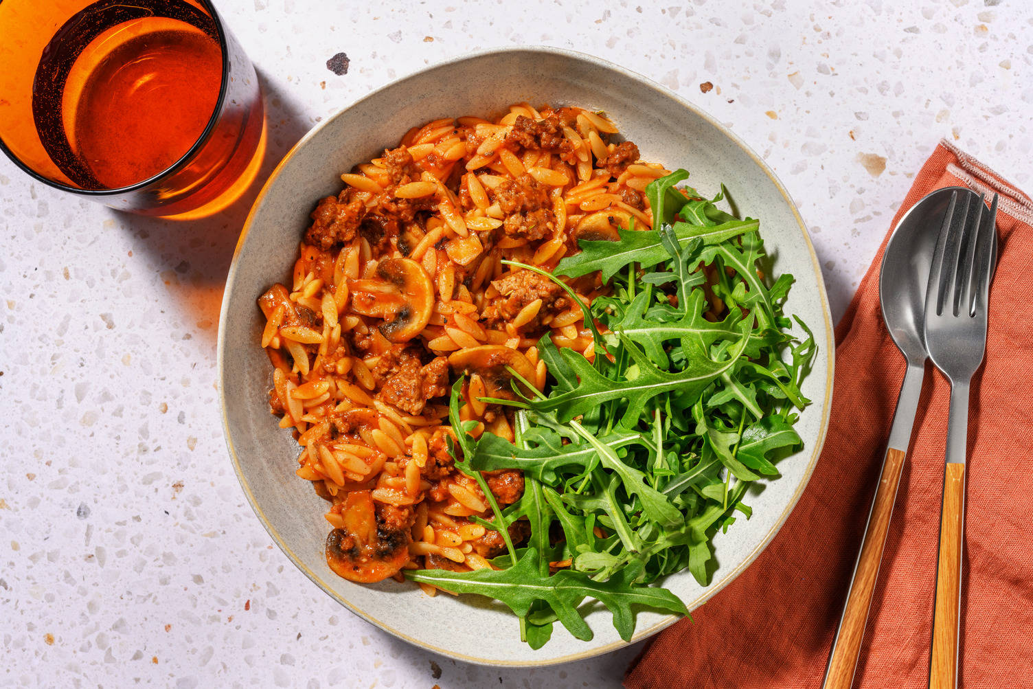 Easy Beef and Bacon Bolognese Orzo