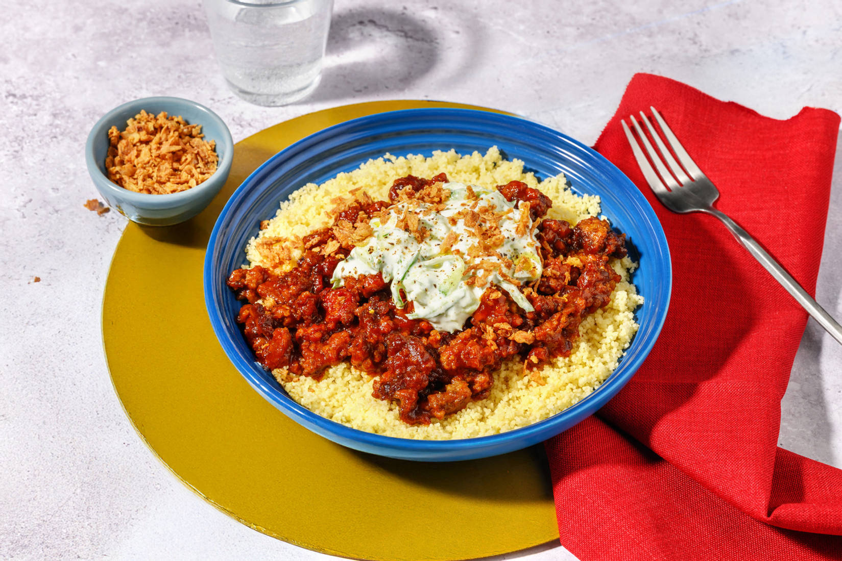 Super Quick Curried Double Beef Couscous Bowl