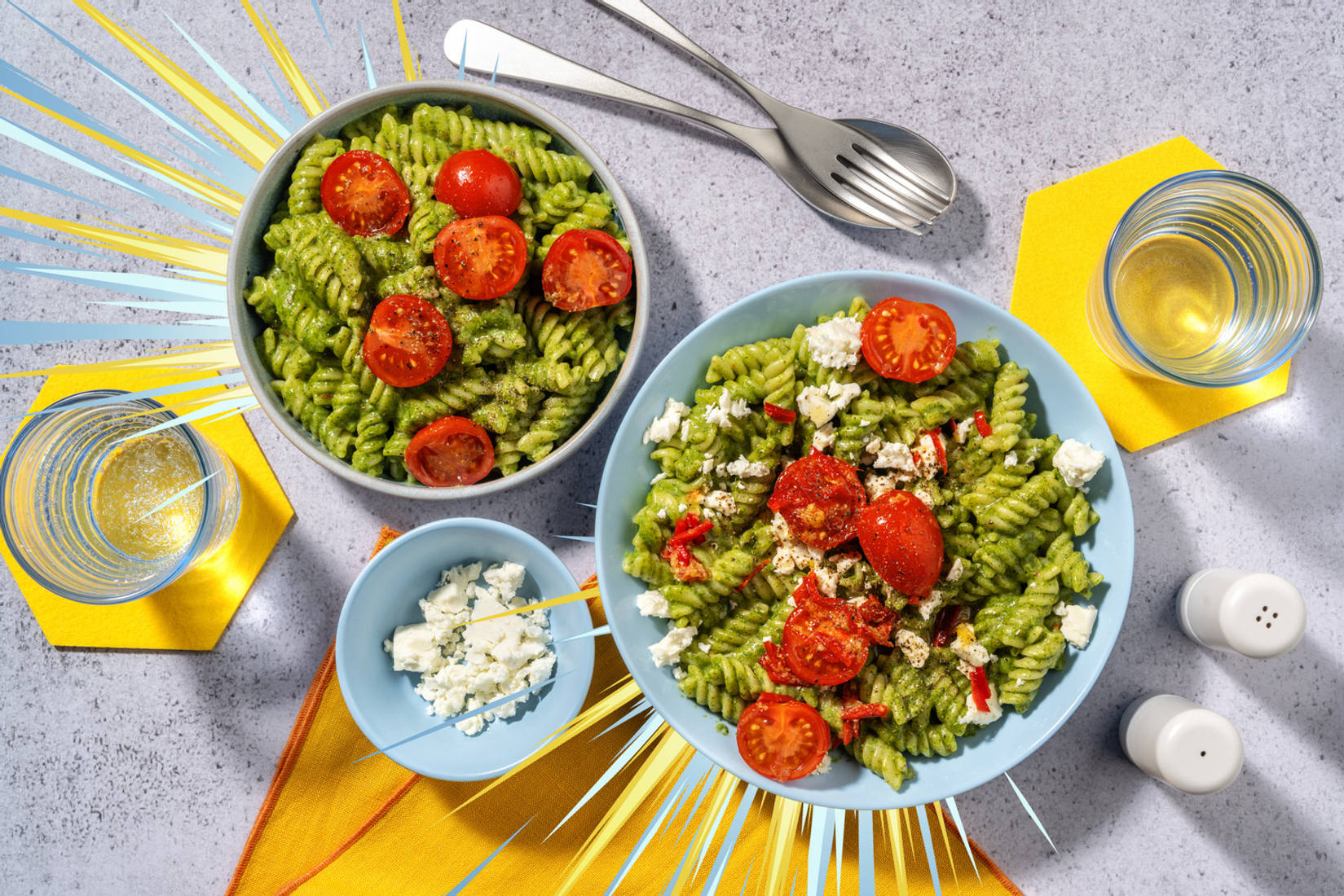 Rankenpasta mit Geheimspinat und Bio-Feta inspiriert von Bisasam