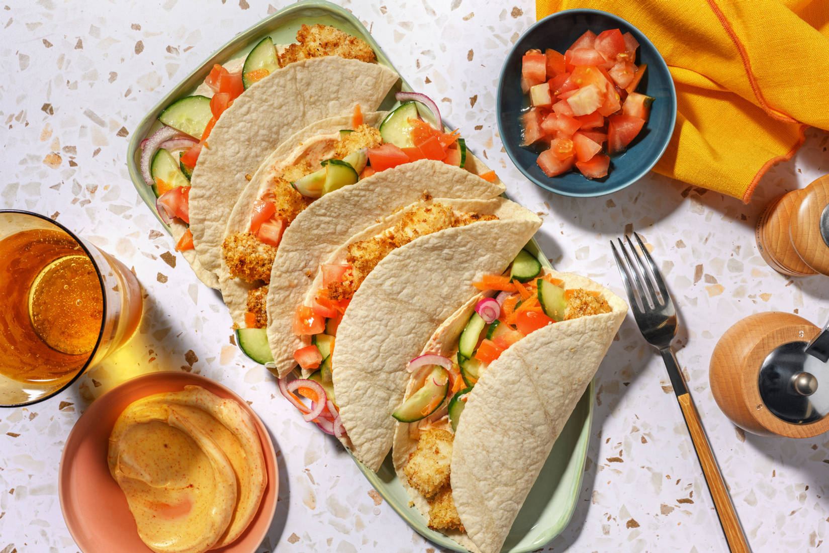 Taco's met krokant gebakken vis