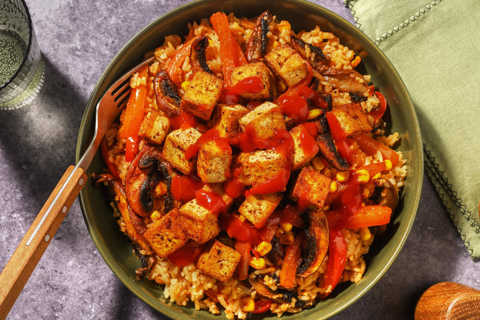 Piri-Piri-Tofu mit Portobello und Brokkoli