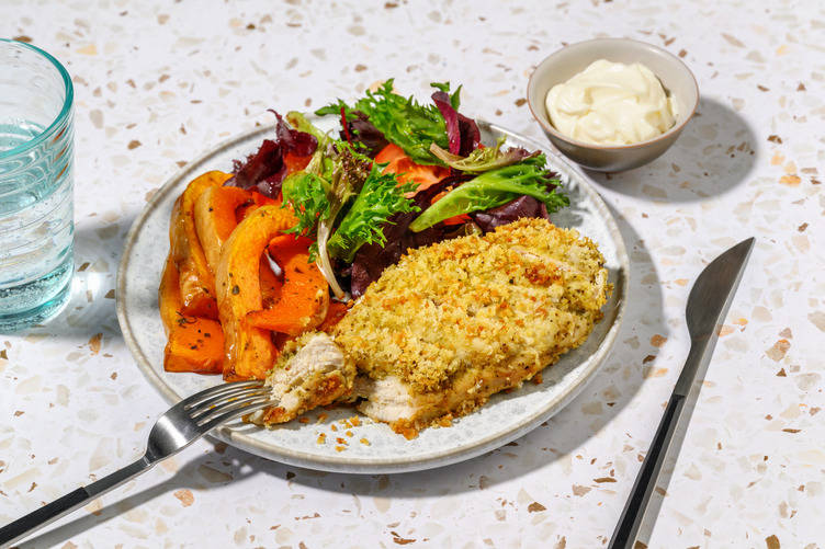 Double Crumbed Pesto Hasselback Chicken