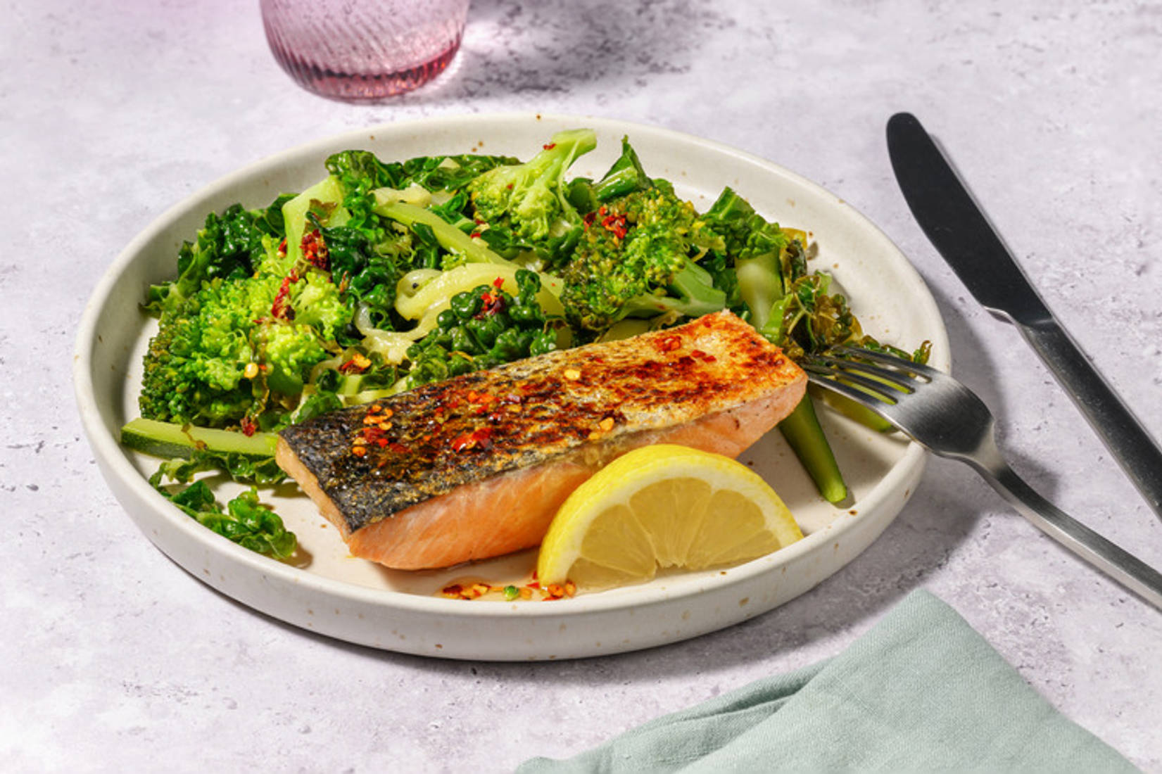 Double Seared Salmon & Sautéed Greens