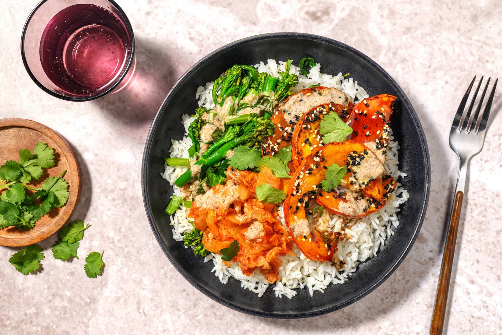 Honey-Soy Pumpkin, Chicken & Ginger Greens Bowl