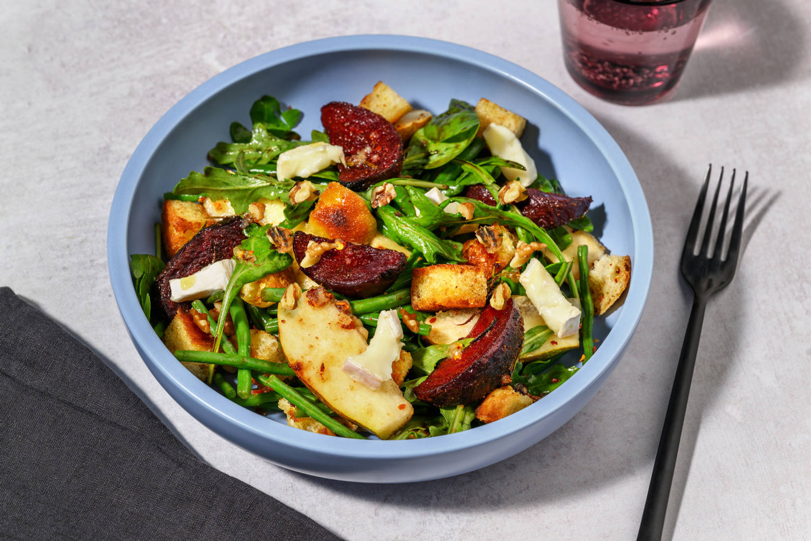Warm Beetroot, Double Brie & Crouton Salad