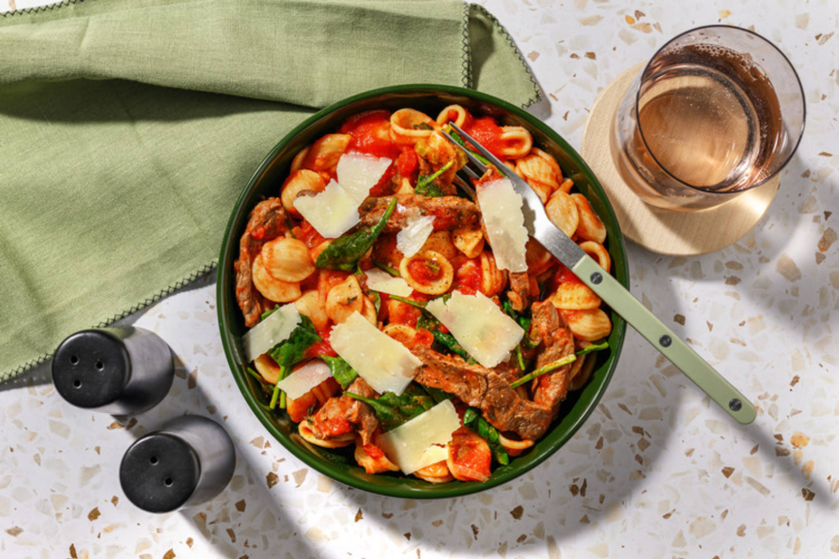 One-Pot Beef & Bacon Tomato Orecchiette