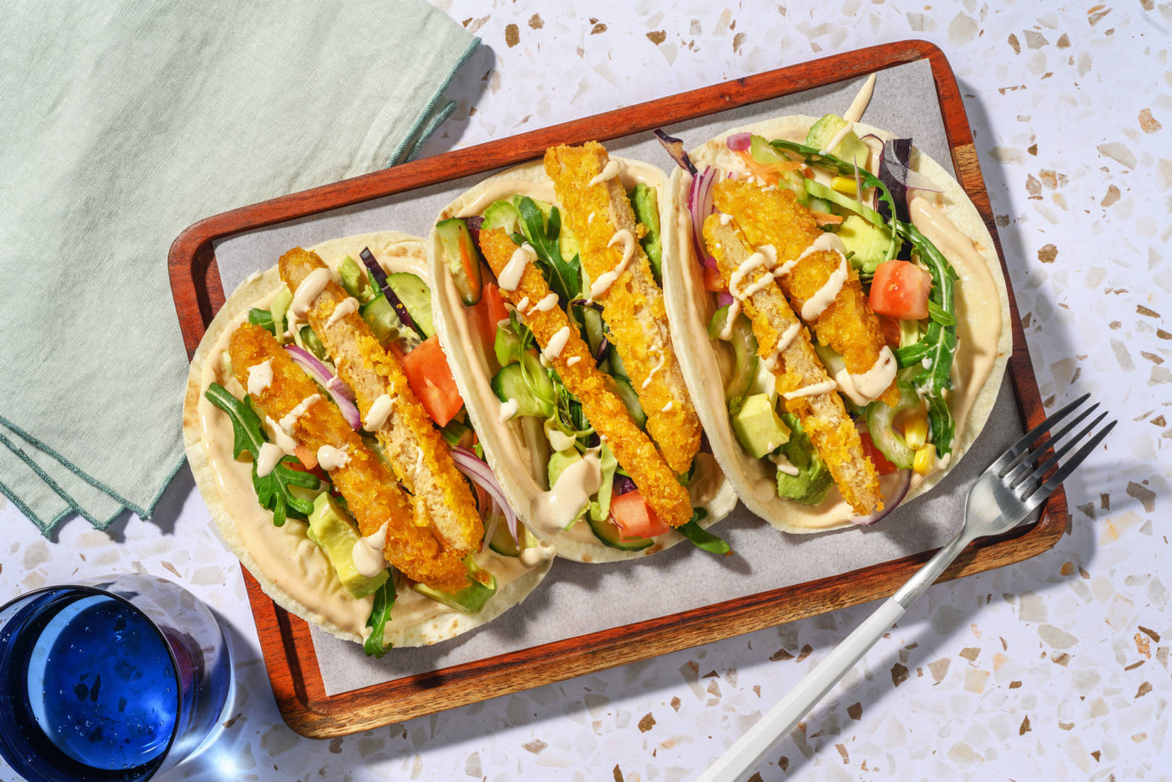 Crunchy Plant-Based Chick'n & Avocado Tacos
