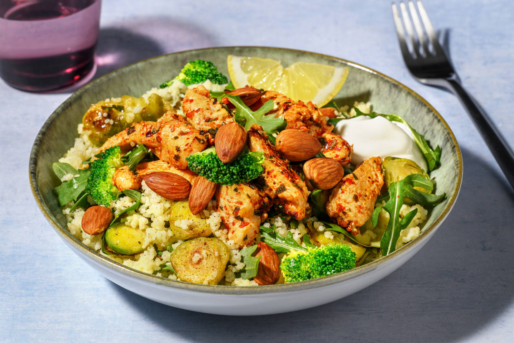 Herby Tomato Halloumi & Brussels Sprout Couscous