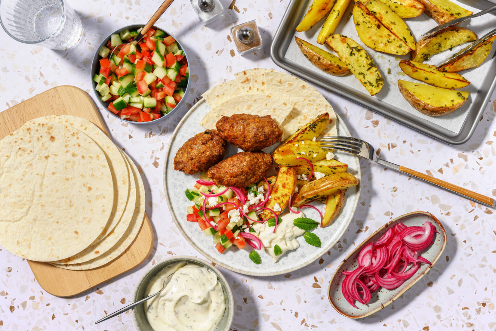 Share-Style Double Greek Beef Kofta Station 