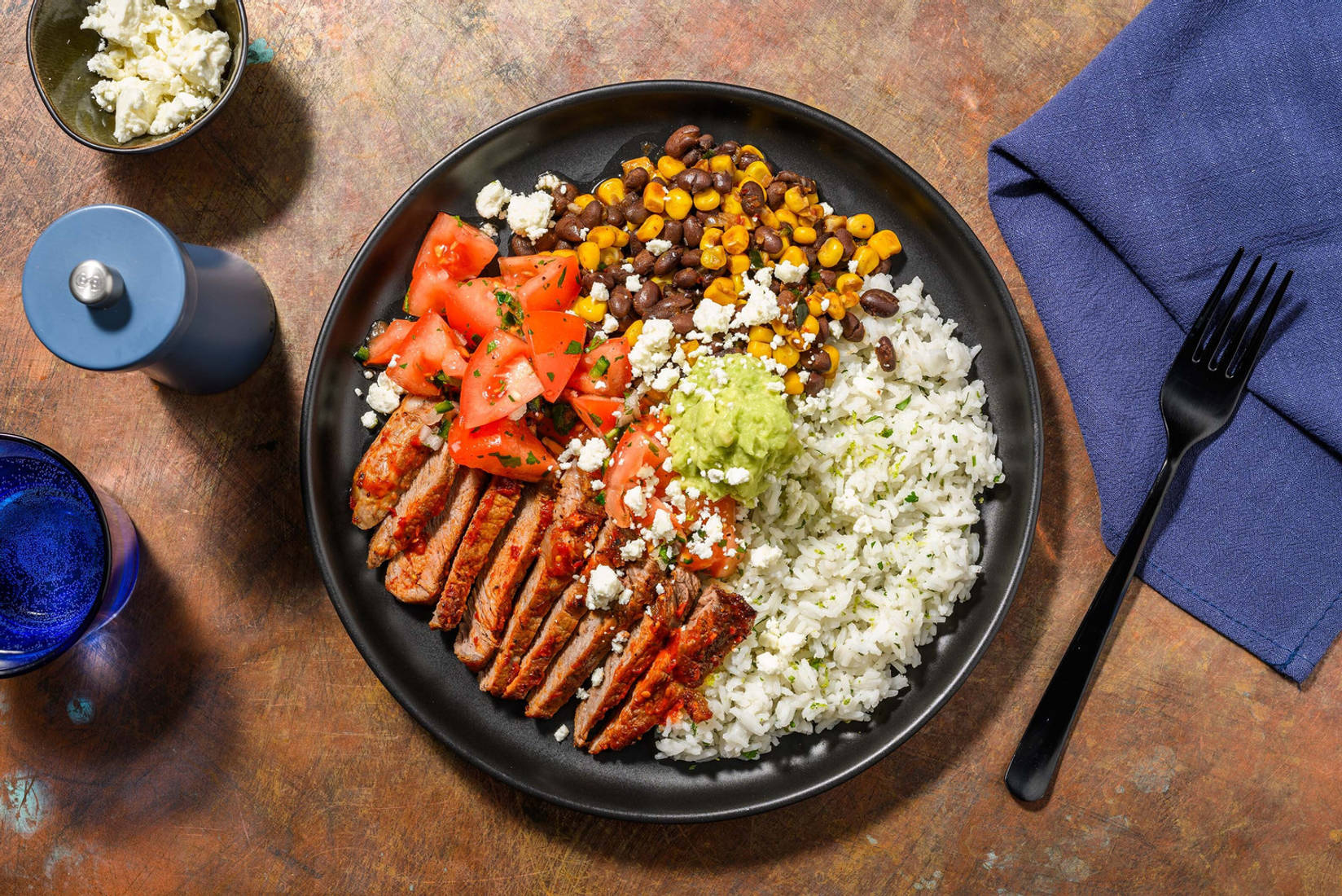 Fiesta Striploin Steak and Black Beans Platter