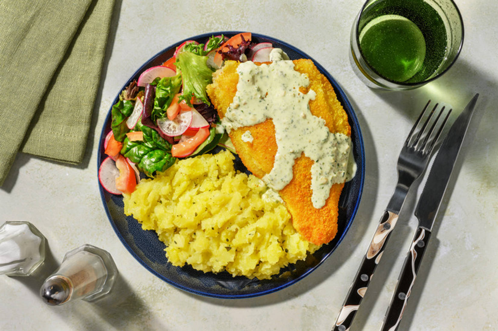 Double Crumbed Basa & Crushed Parsley Potatoes