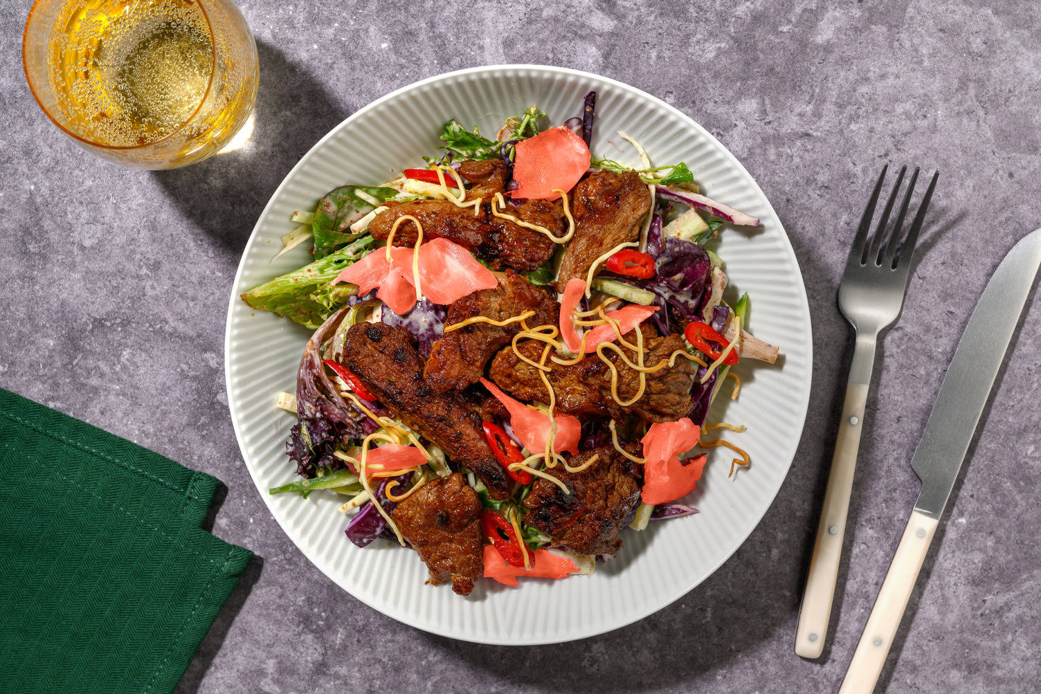 No Fuss Honey-Soy Beef, Tofu & Wombok Salad