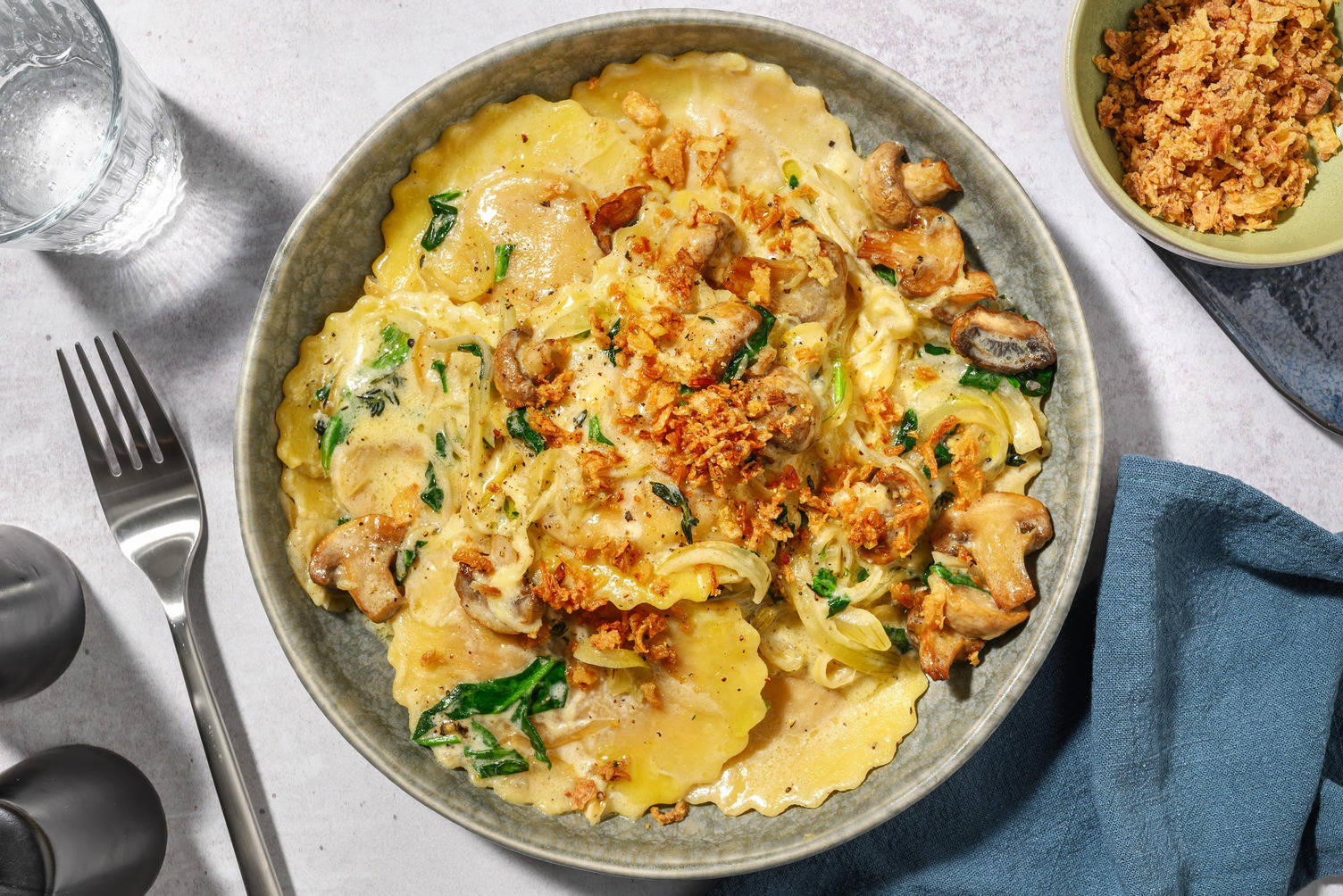 SuperQuick French Onion Soup-Inspired Chicken and Squash Ravioli