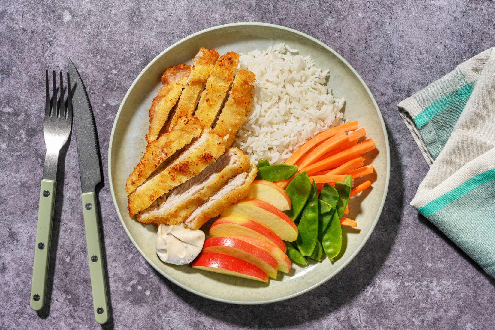 Crumbed Pork Dippers & Mixed Veggie Plate