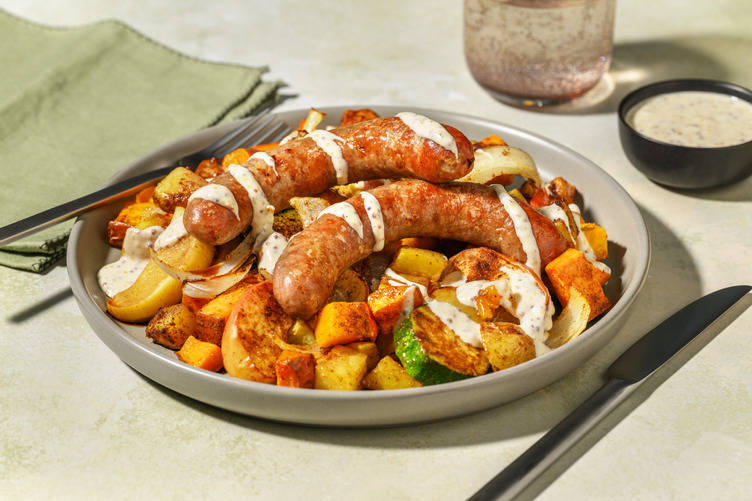 Aussie-Spiced Beef Sausage & Apple Traybake